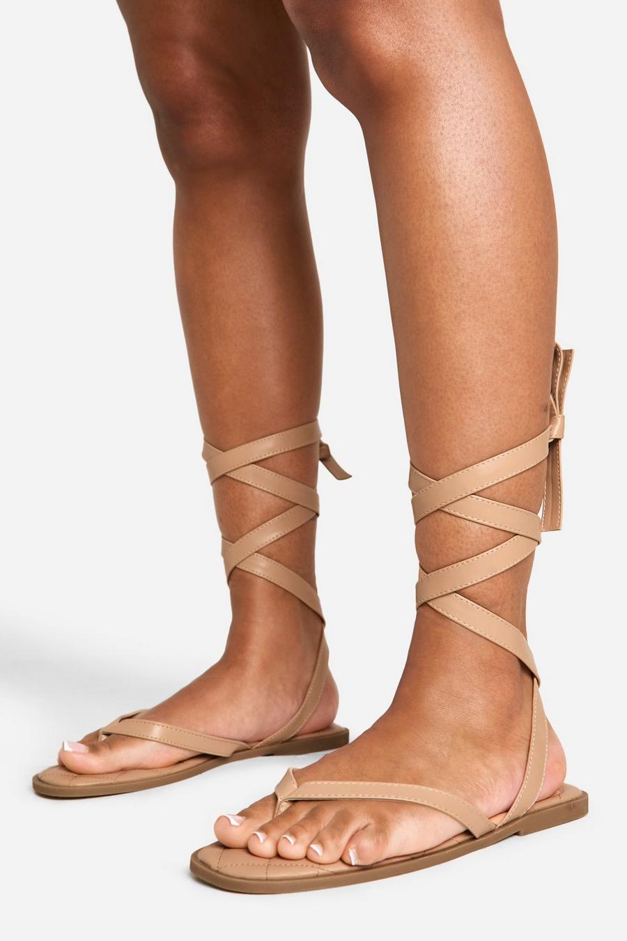 Nude Toe Post Wrap Up Flat Sandals