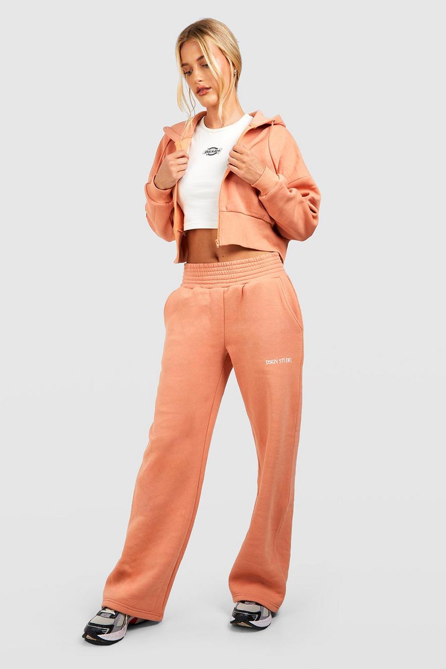 Orange Kort hoodie med dragkedja och mjukisbyxor med raka ben