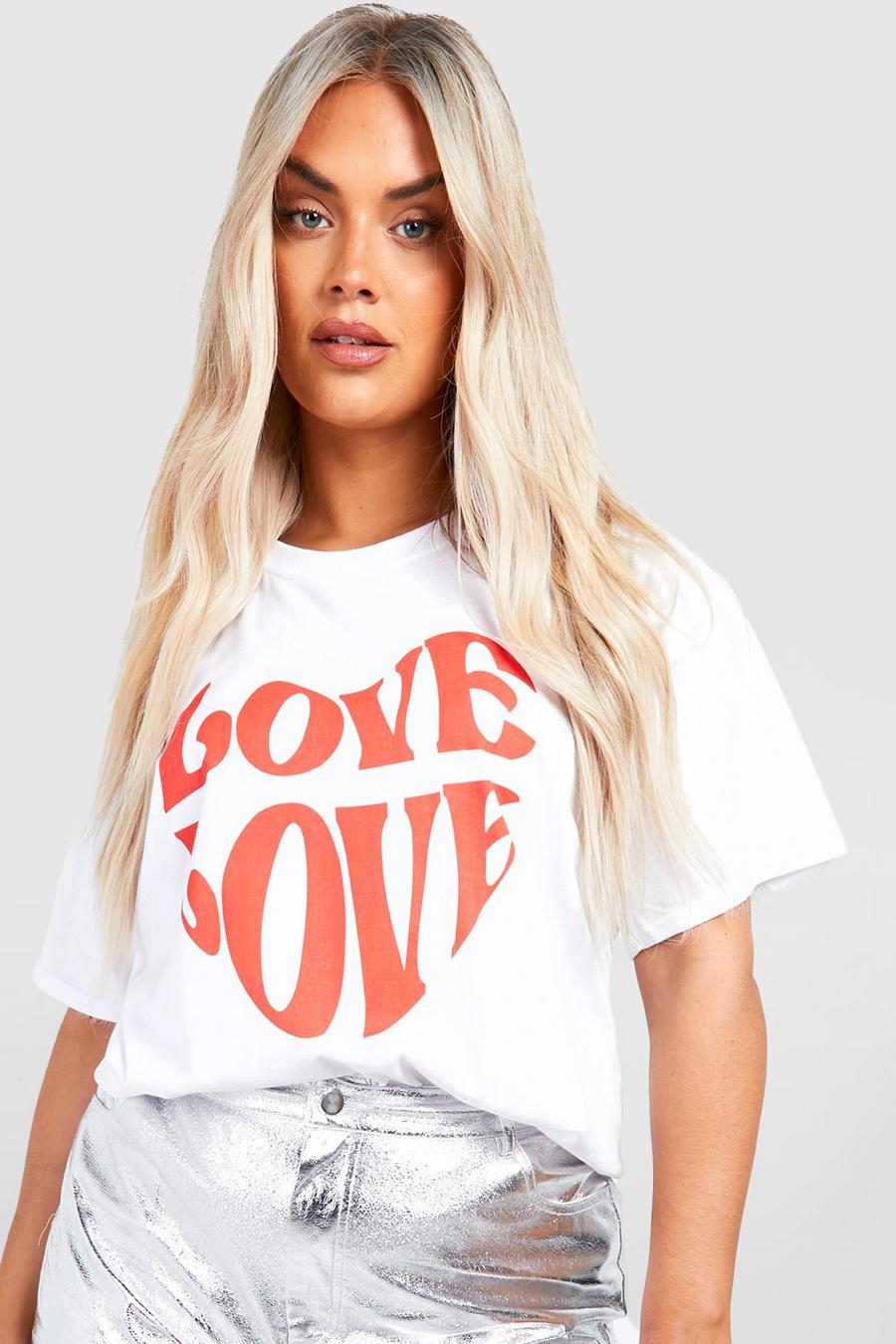 Plus Oversize T-Shirt mit Love Print, White