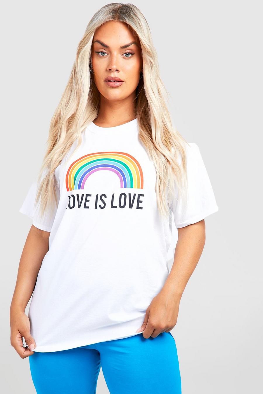 White Plus Oversized Regenboog Love T-Shirt Met Print
