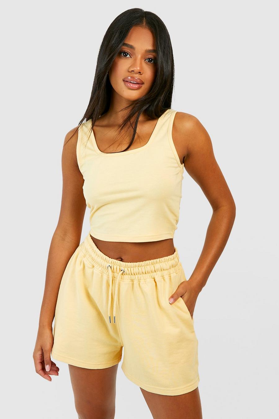 Lemon Scoop Neck Crop Top And Sweat Short Set