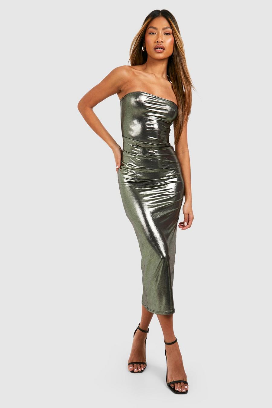 Gold Metallic Jersey Bandeau Midaxi Dress