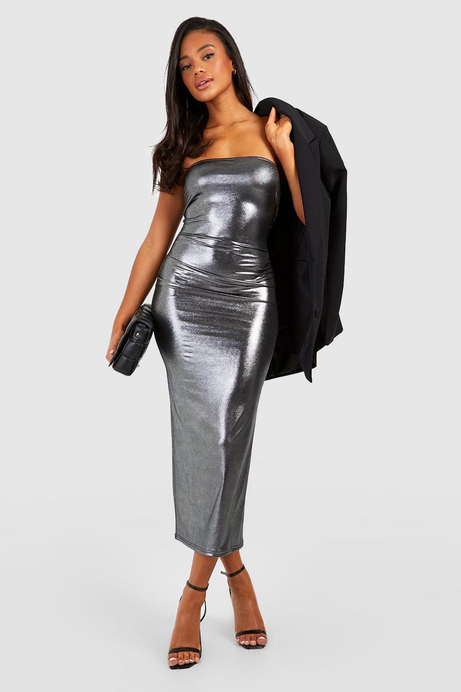 Metallic silver Metallic Jersey Bandeau Midaxi Dress