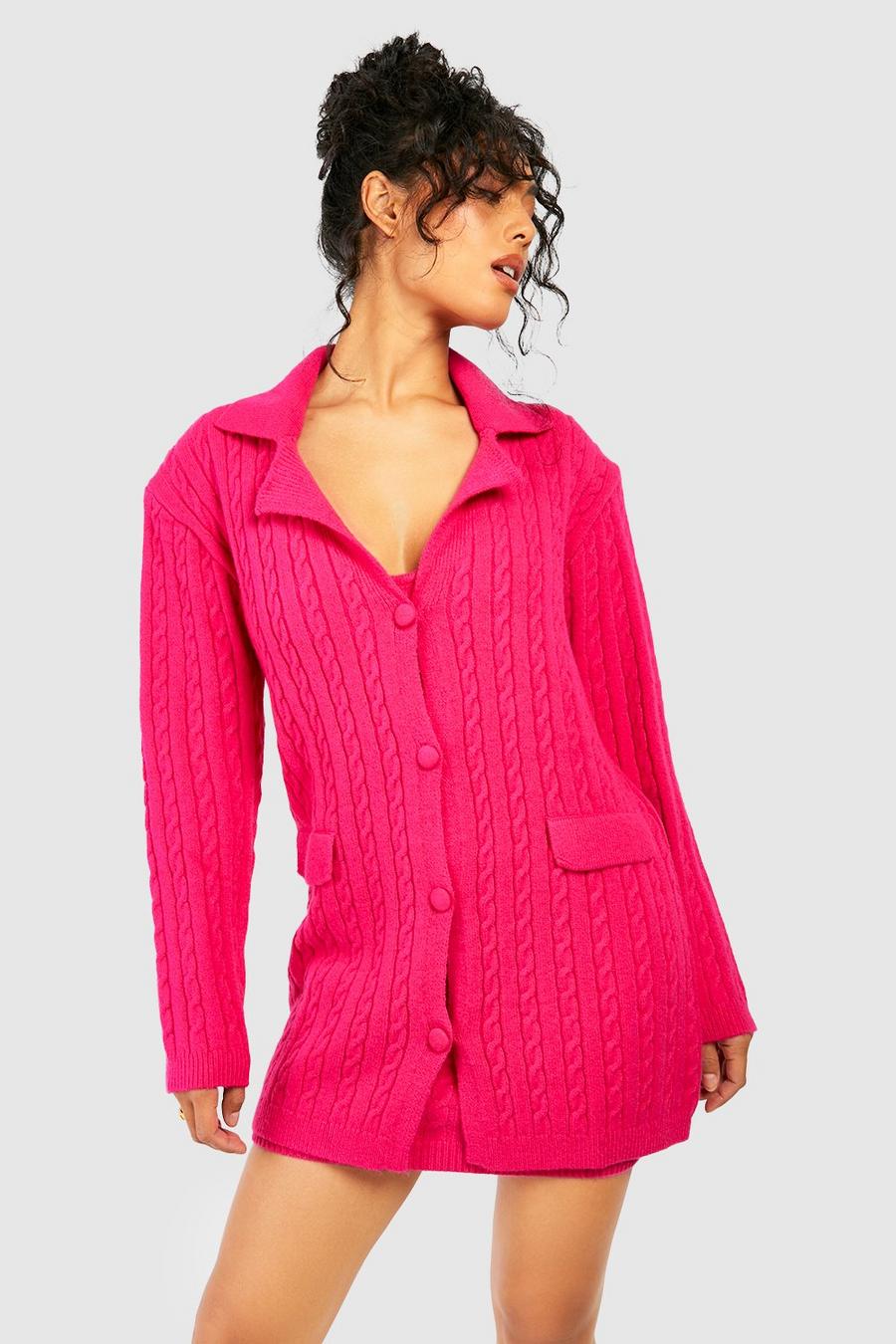 Blazer in maglia intrecciata morbida, Hot pink