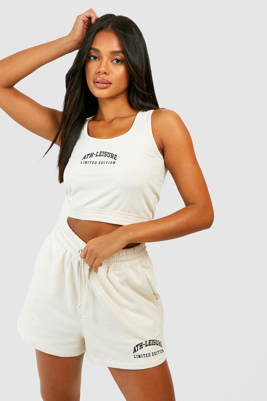 Stone Ath Leisure Slogan Crop Top And Short Set  image number 1