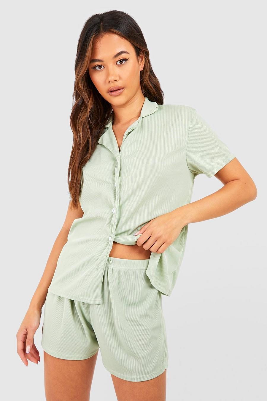 Sage Short Sleeve Rib Pajama Shirt