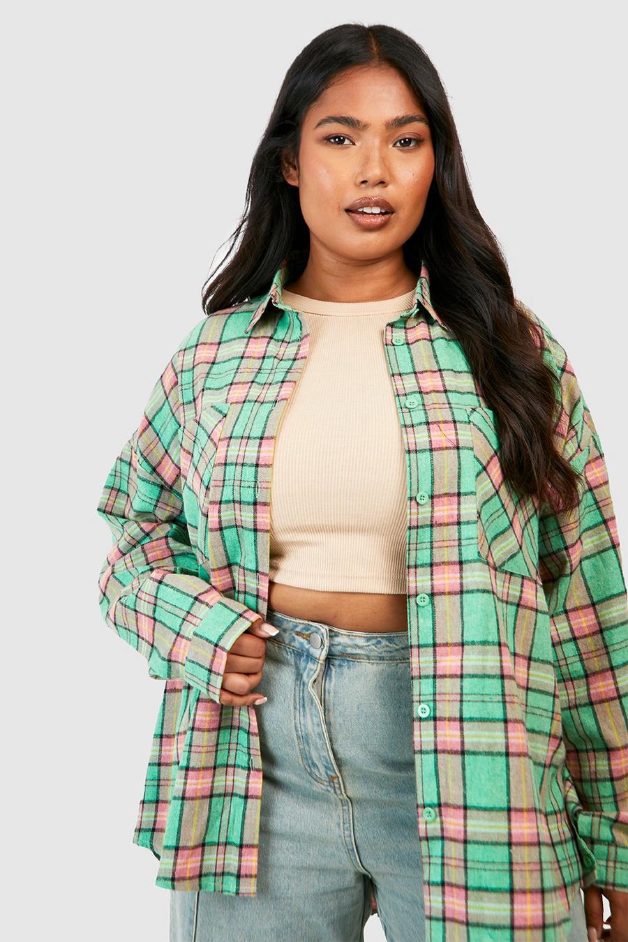 Camicia Plus Size oversize a quadri, Green