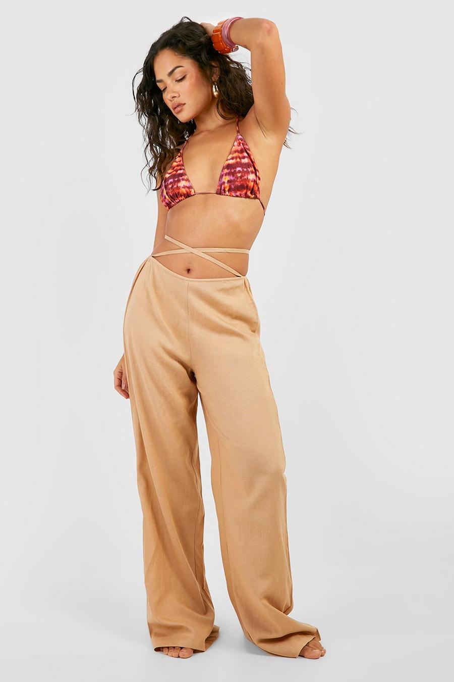 Sand Strap Detail Linen Look Beach Pants image number 1