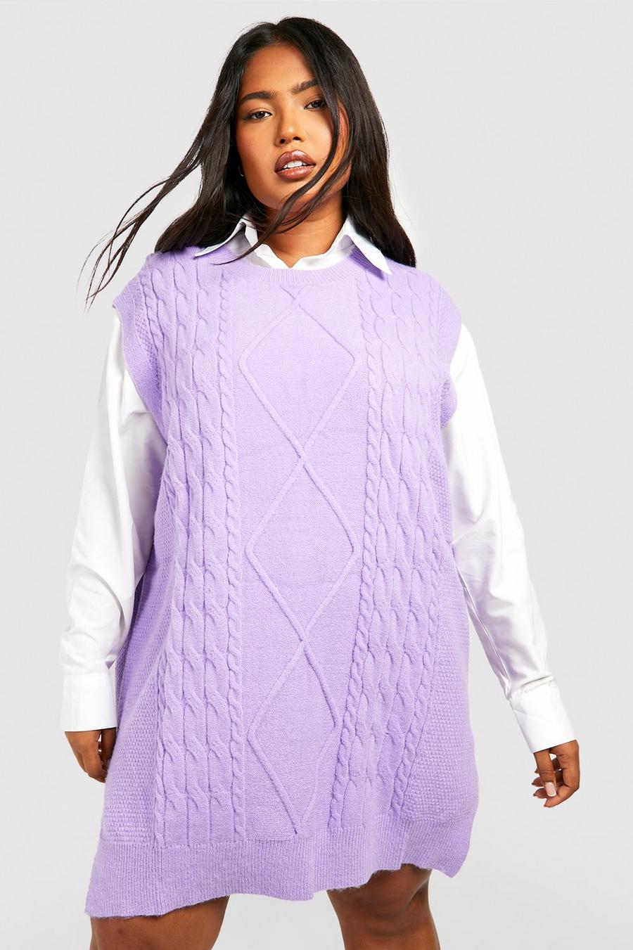 Lilac Plus Knitted Tank Top 2 In 1 Shirt Dress