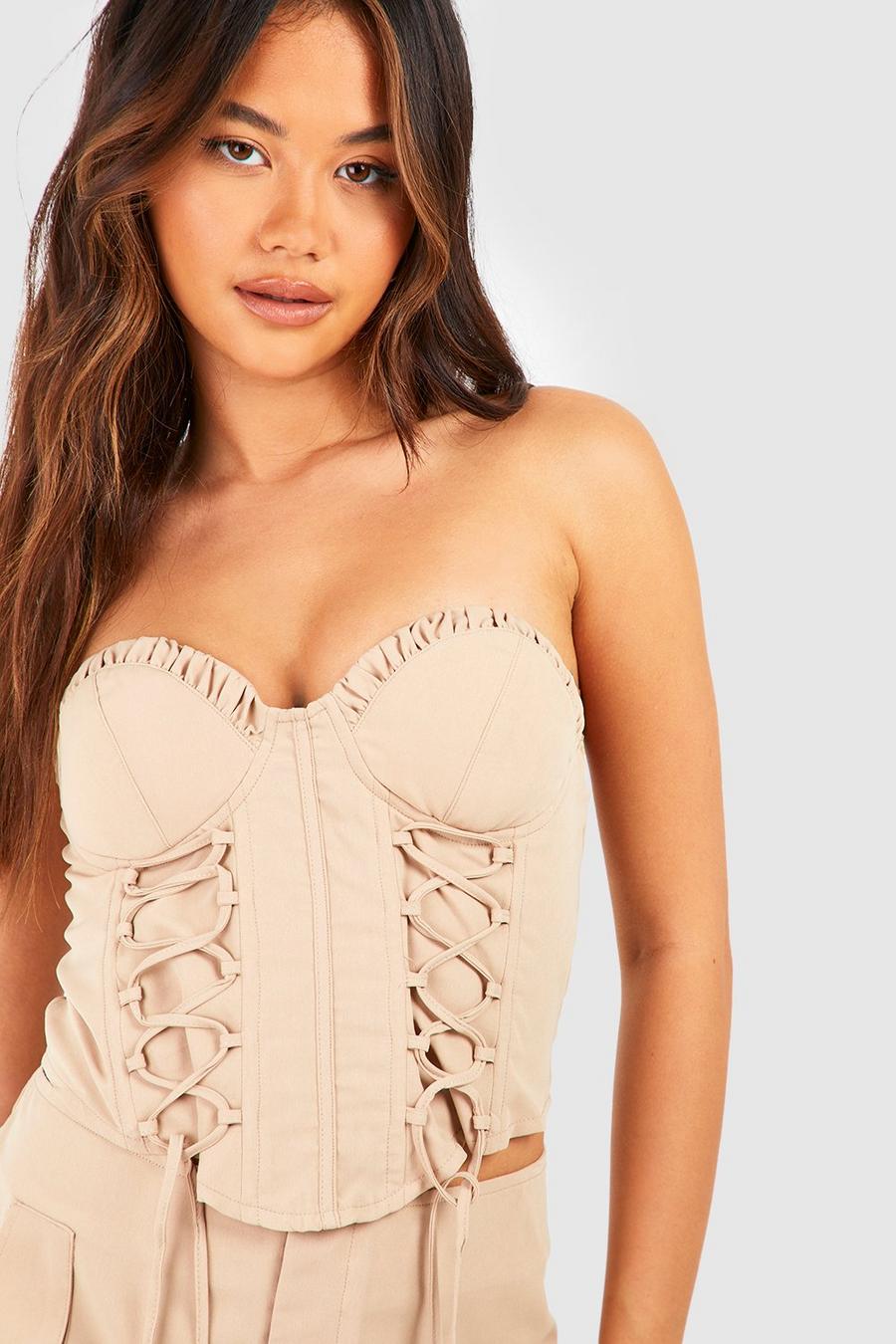 Stone Cup Detail Lace Up Corset