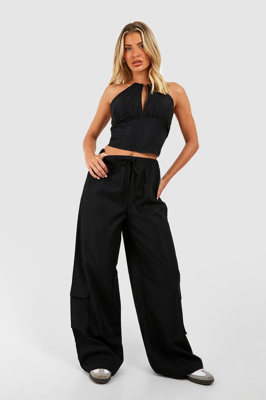 Black Cargo Wide Leg Pants