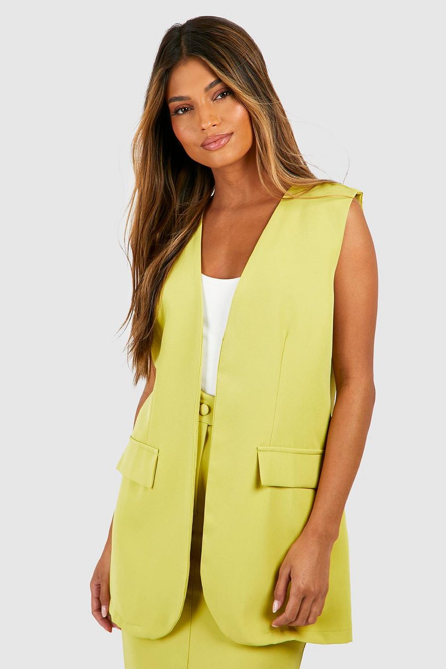 Soft lime Collarless Tailored Waistcoat 