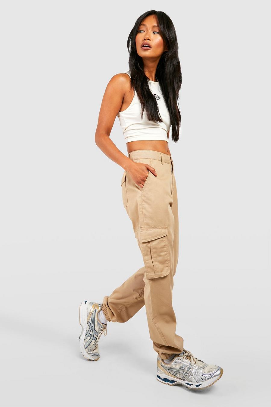 Taupe High Waisted Twill Cargo Joggers image number 1