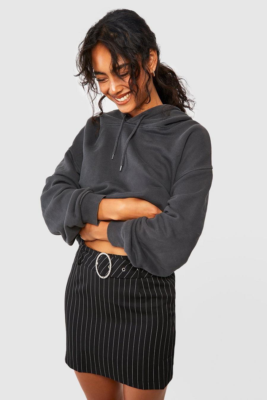 Mini-jupe à rayures fines et strass, Black