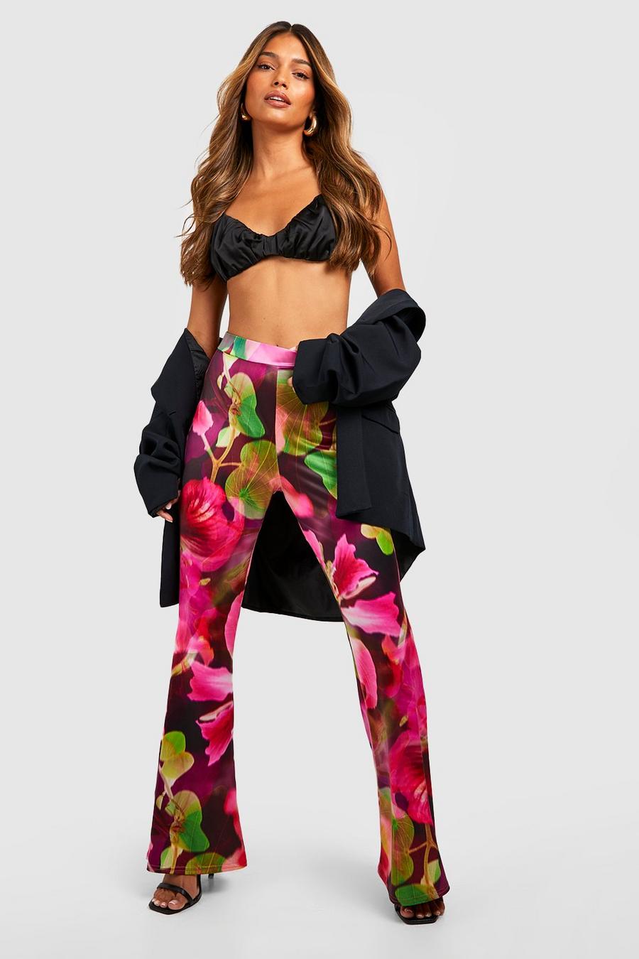 Floral Printed Flared Trousers image number 1
