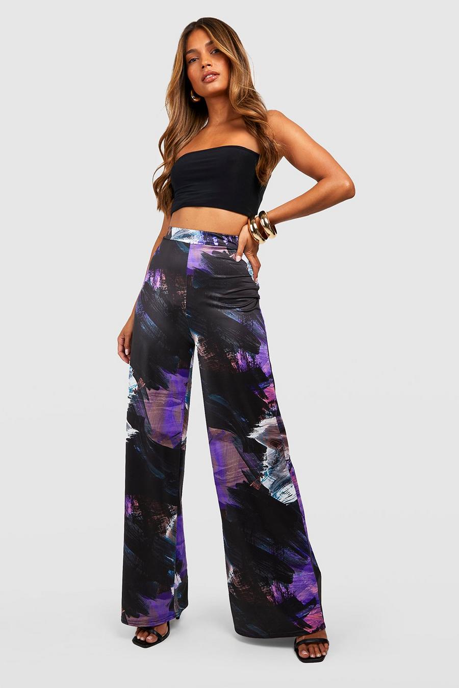 Blue Marble Printed Wide Leg Trousers