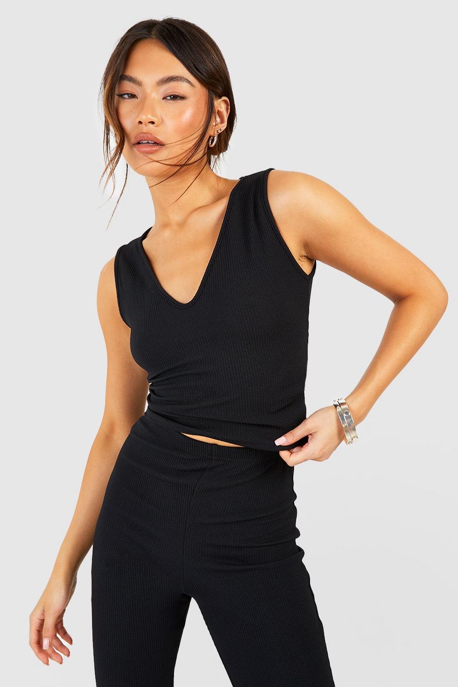 Crinkle Rib Plunge Front Tank Top