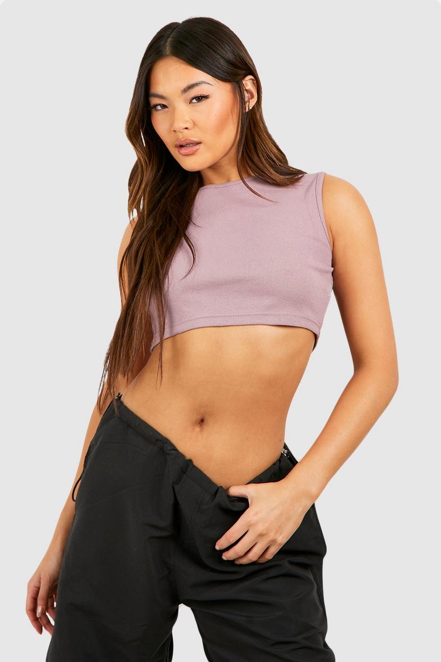 Geripptes Basic Racer-Tanktop, Blush