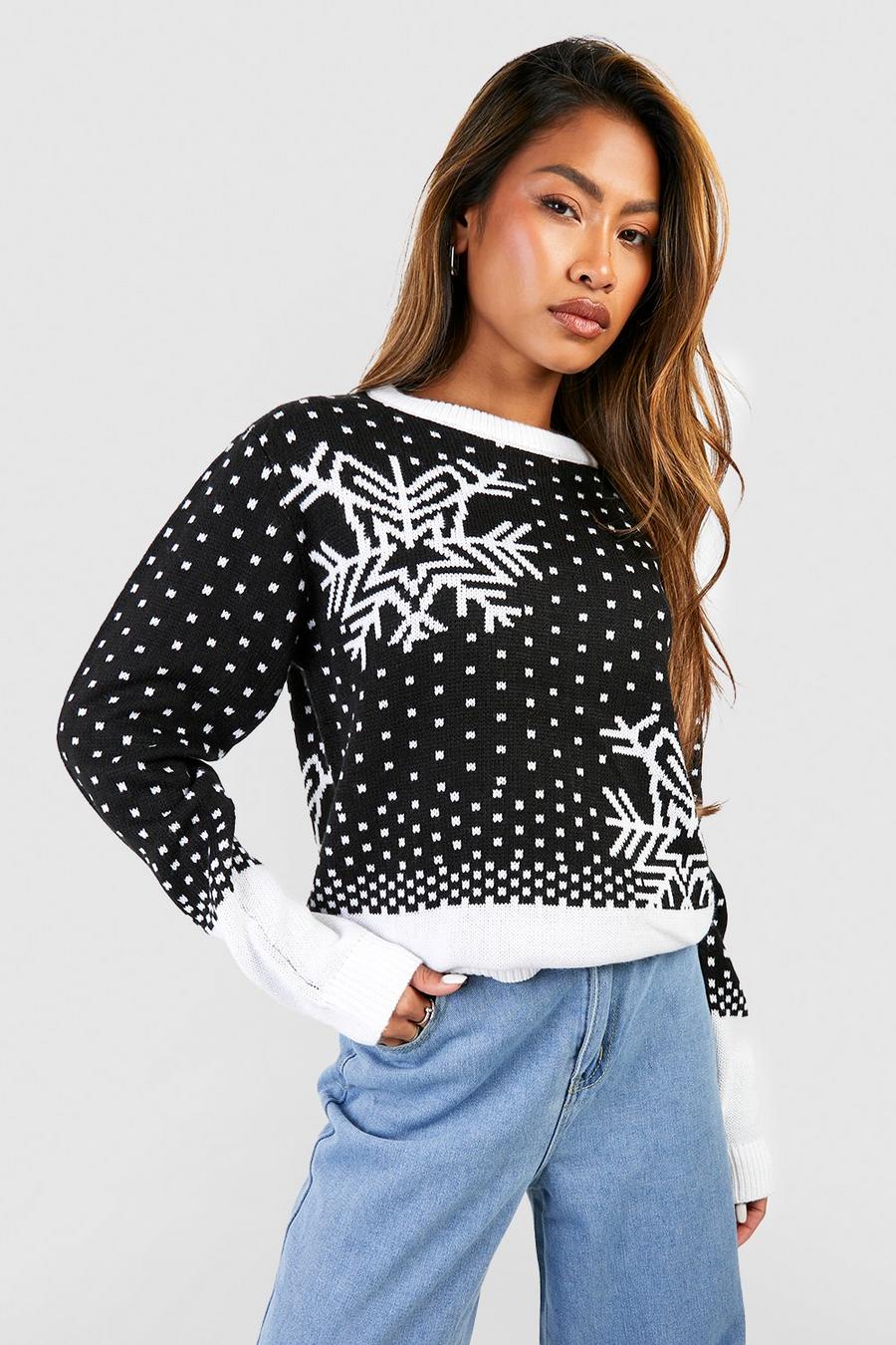 Black Vintage Snowflake And Snow Christmas Sweater