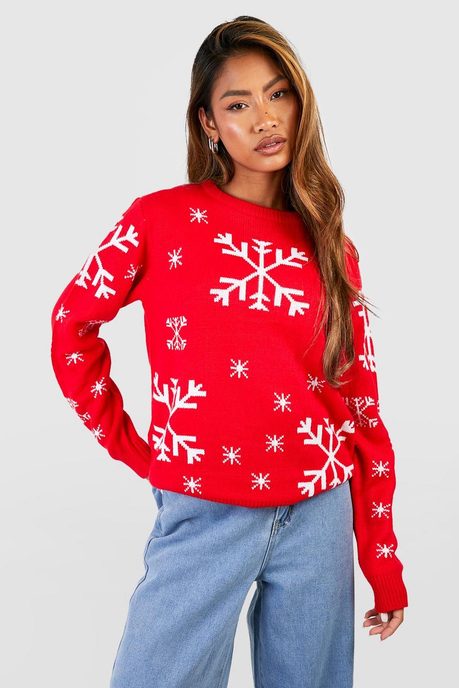 Weihnachtspullover mit Schneeflocken, Red