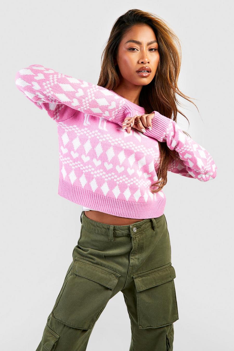 Pink Fairisle Crop Christmas Sweater