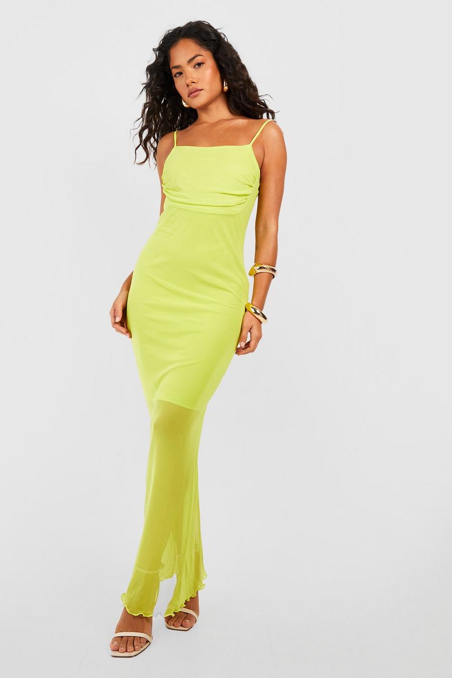 Vestido maxi lencero de malla, Lime