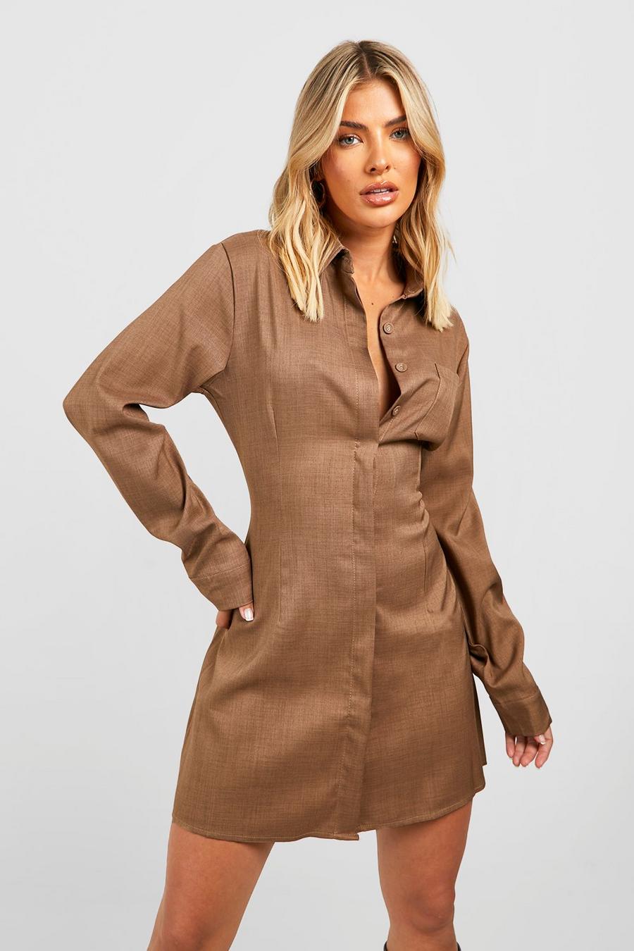 Mocha Utility Fitted Shirt Dress image number 1