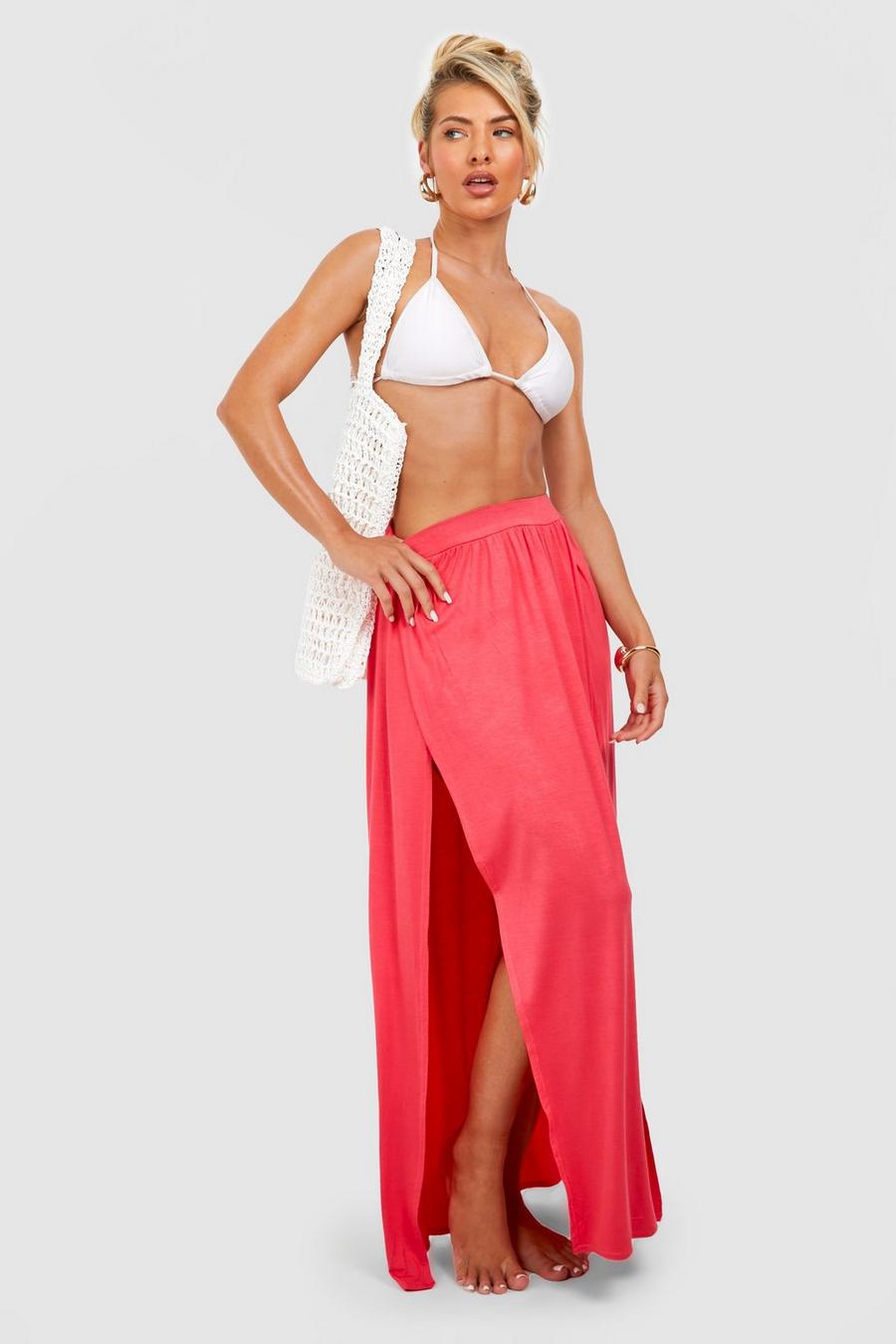 Coral Split Sides Beach Maxi Skirt