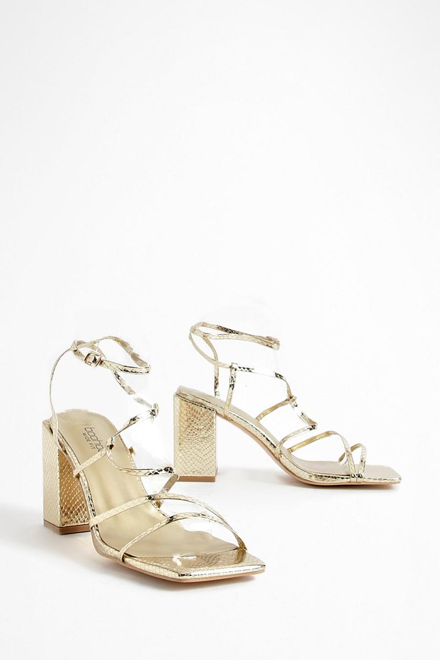 Chaussures serpent métallisées asymétriques à talon - Pointure large, Gold