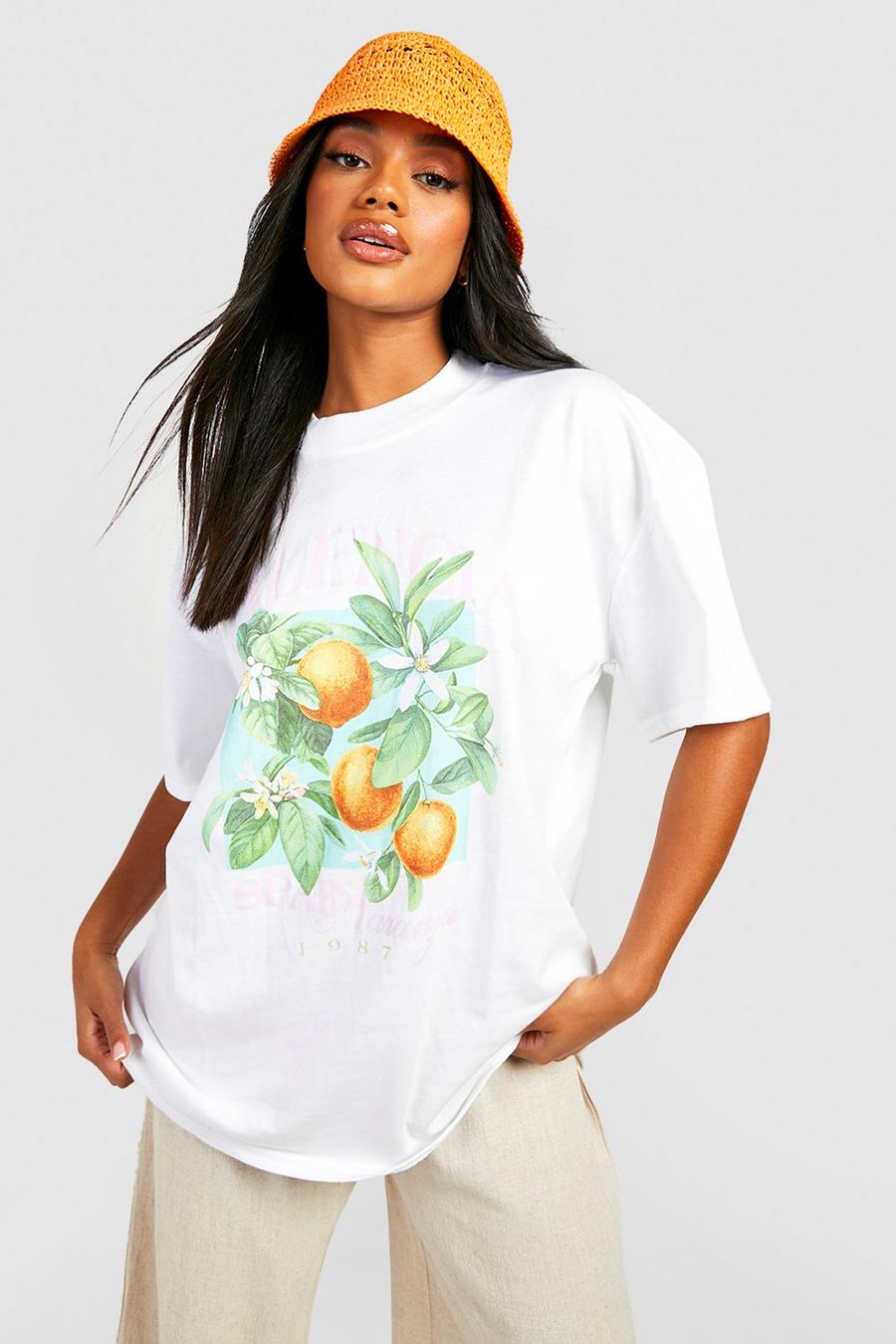 Oversize T-Shirt mit Valencia Orangen Print, White