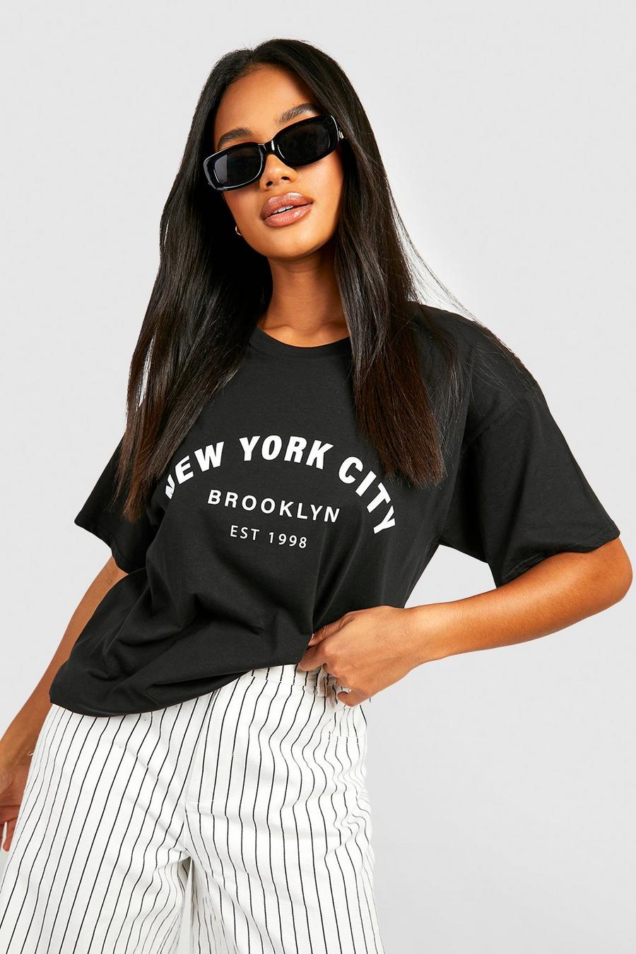 T-shirt oversize con stampa NYC, Black image number 1