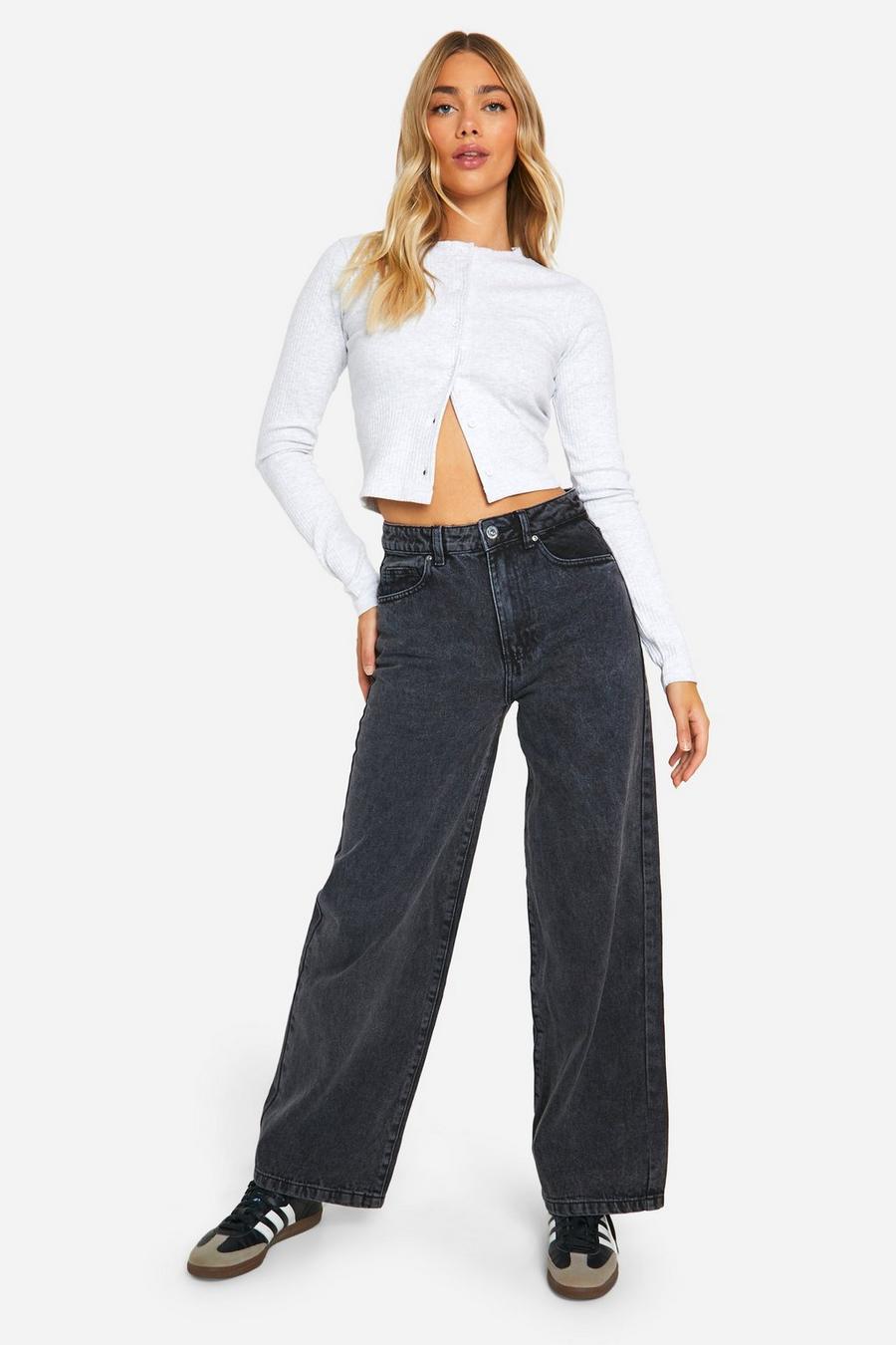 Washed black Basics High Waisted Super Wide Leg Jeans