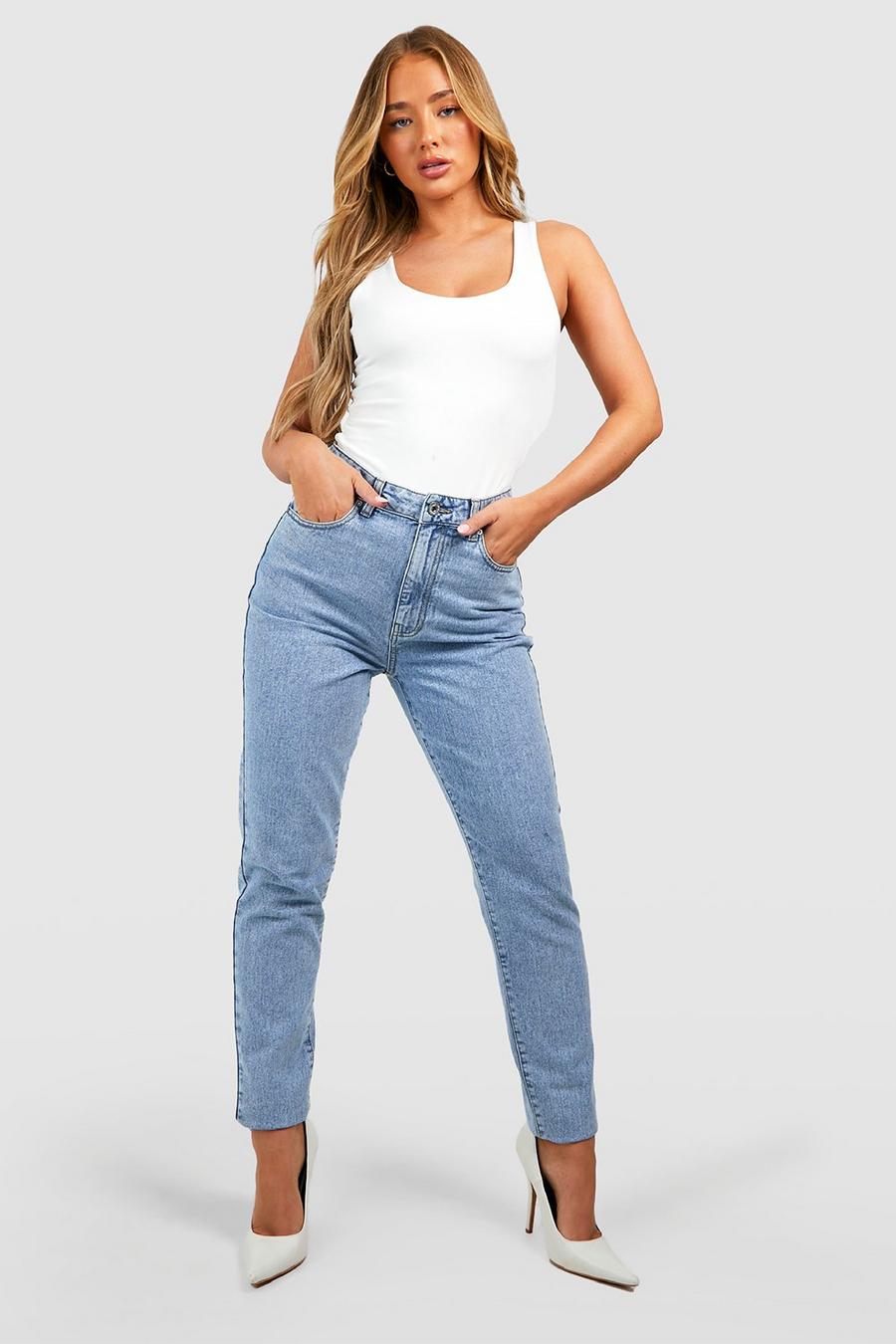 Basic Mom-Jeans mit hohem Bund, Light blue