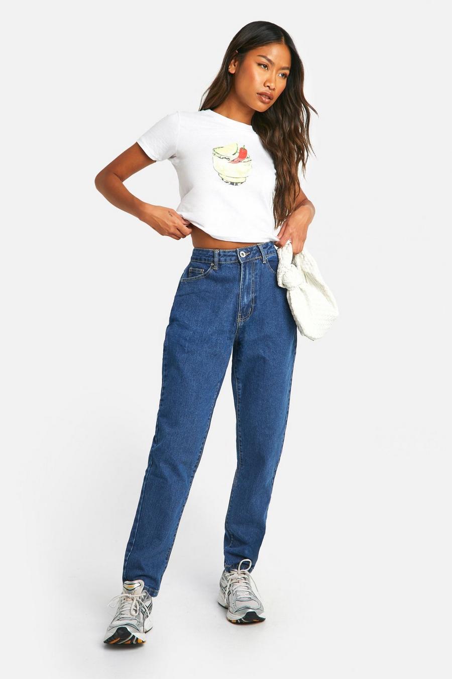 Basic Mom-Jeans mit hohem Bund, Washed indigo