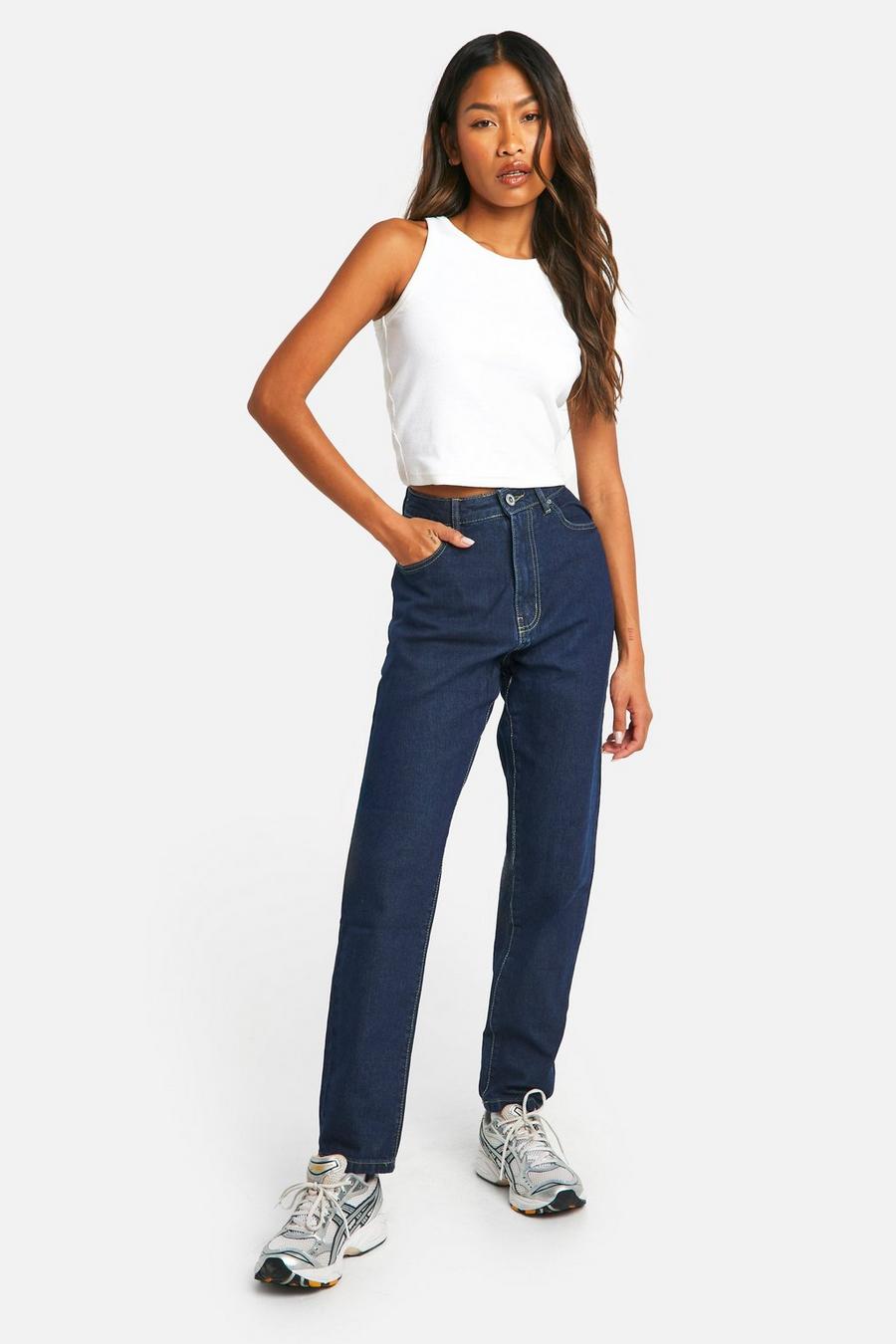 Basic Mom-Jeans mit hohem Bund, Indigo