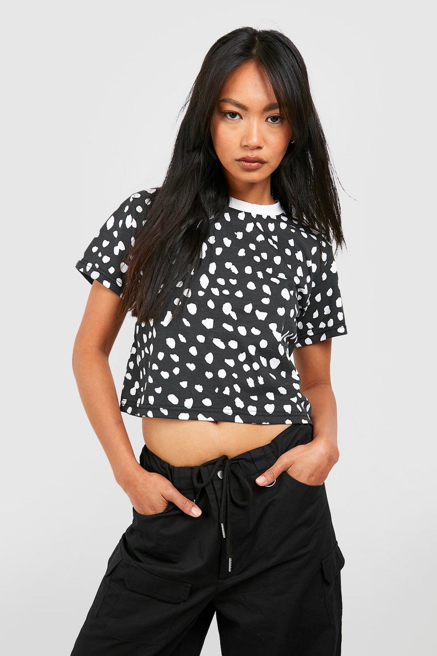 Black Boxy Spot Cropped T-shirt  image number 1