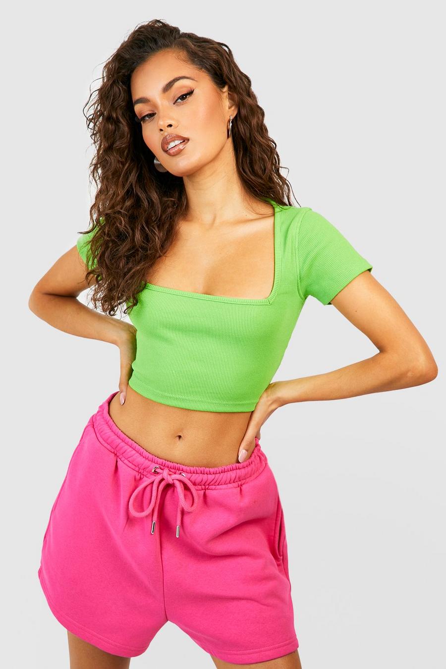 Lime Square Neck Short Sleeve Crop Top