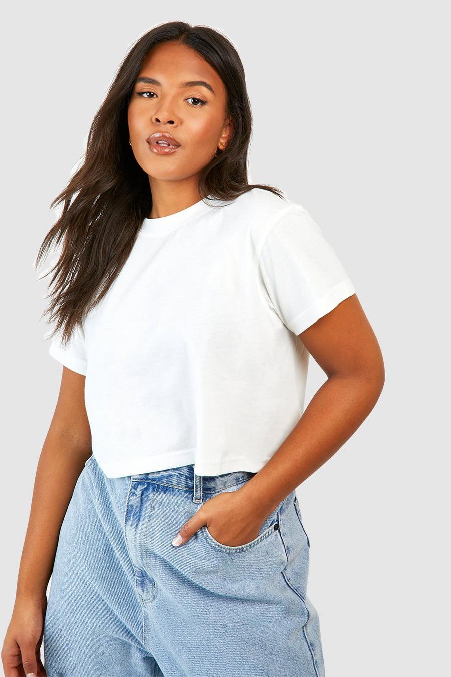 T-shirt corta Plus Size squadrata, White