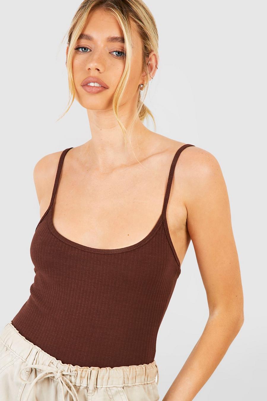 Chocolate Strappy Rib Bodysuit 