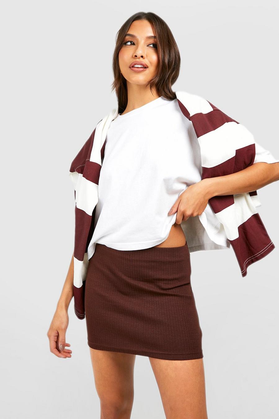 Chocolate Cotton Rib Mini Skirt