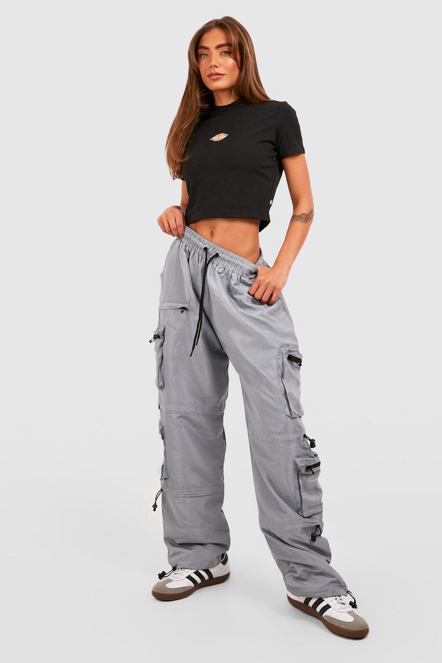 Pantalón de tela shell con bolsillos cargo y alamar, Slate grey