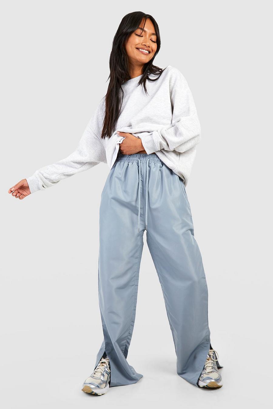 Slate grey Wide Leg Split Hem Parachute Trouser