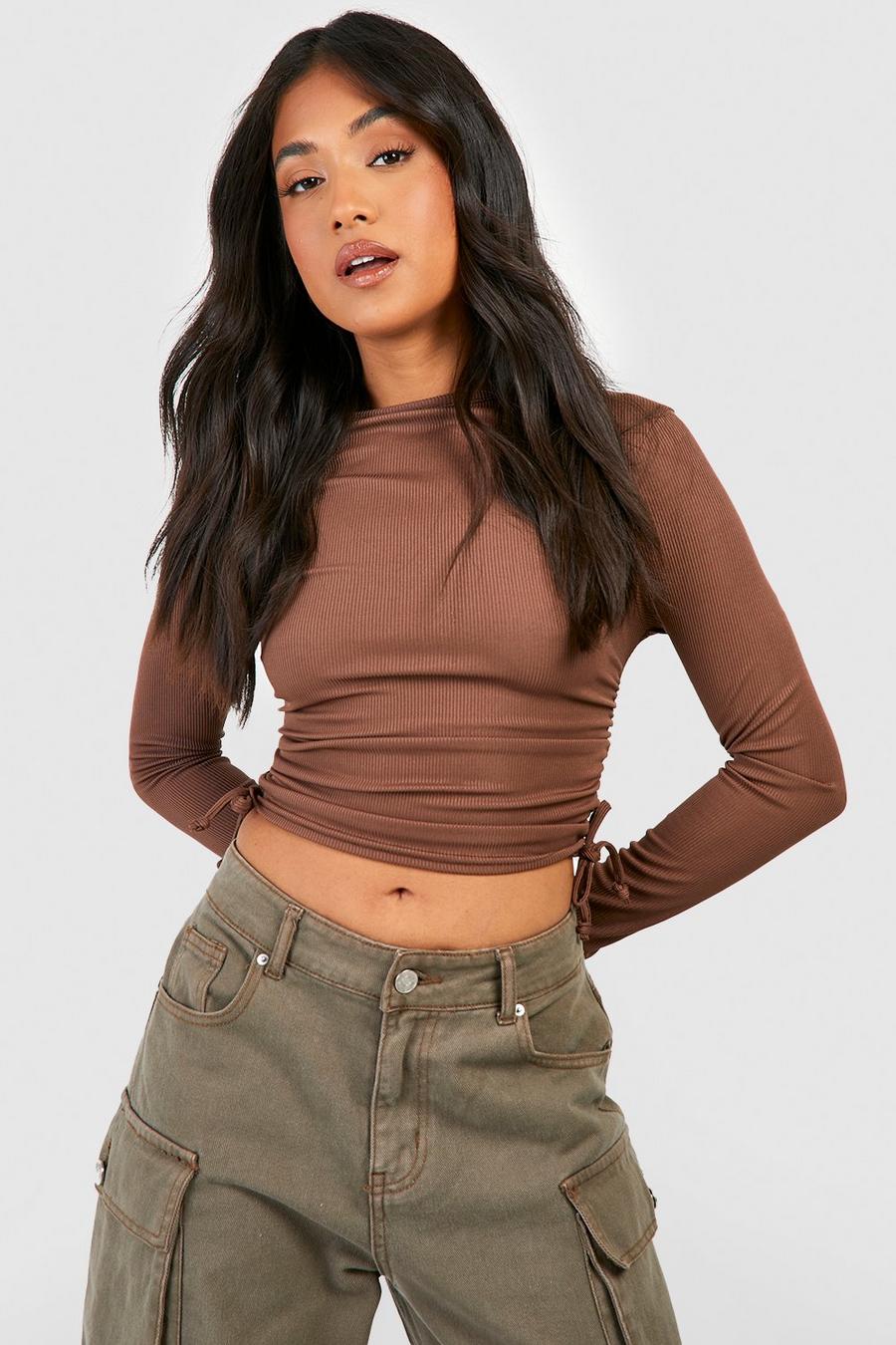 Petite Rib Ruched Side Detail Top 