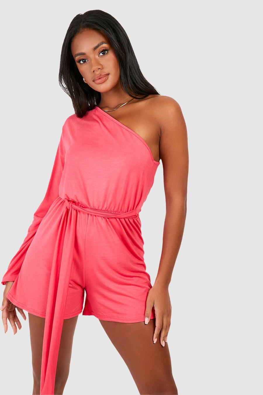 Hot pink One Shoulder Playsuit