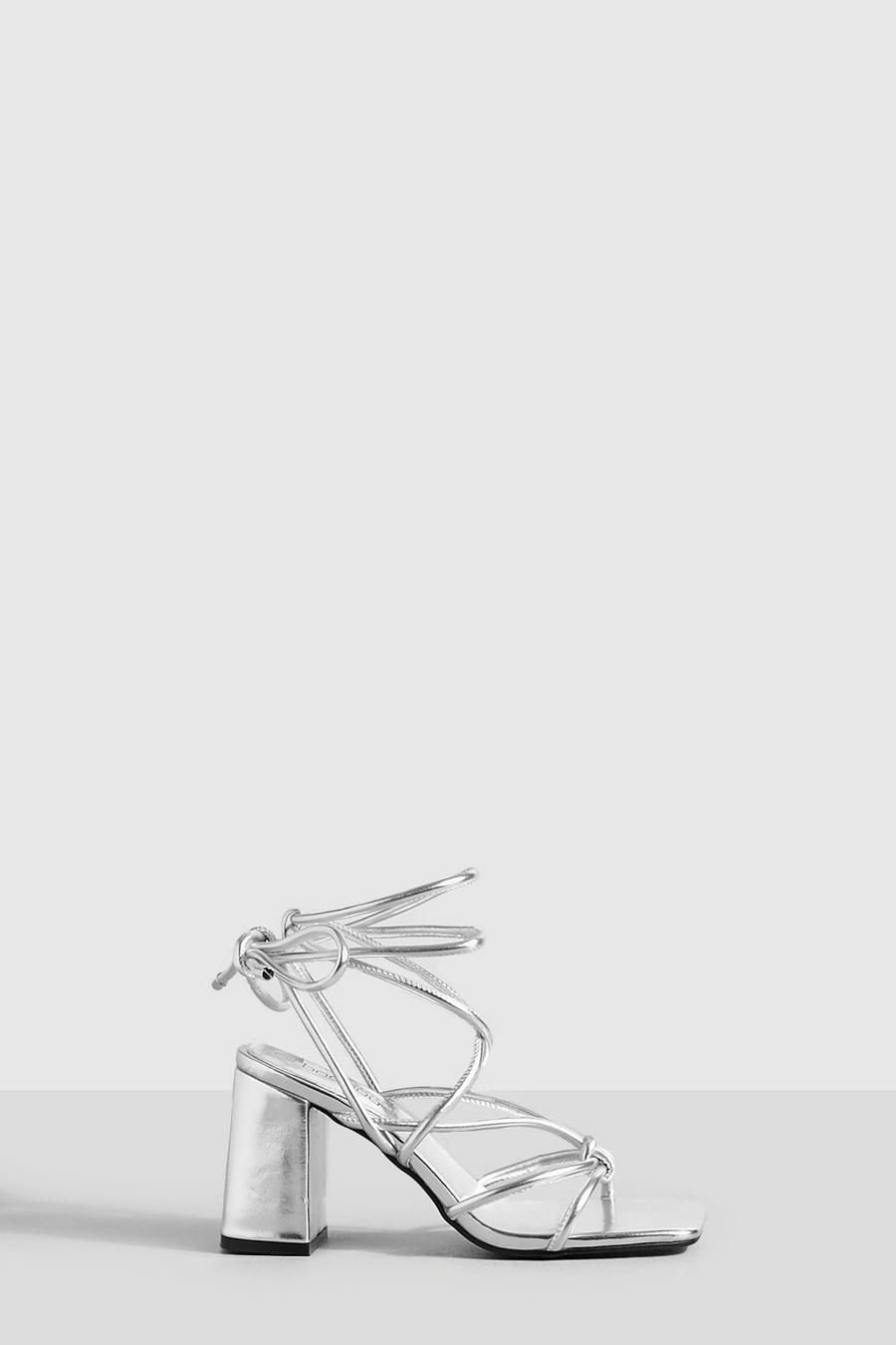 Blockabsatz Riemchen-Heels mit Knoten-Detail, Silver
