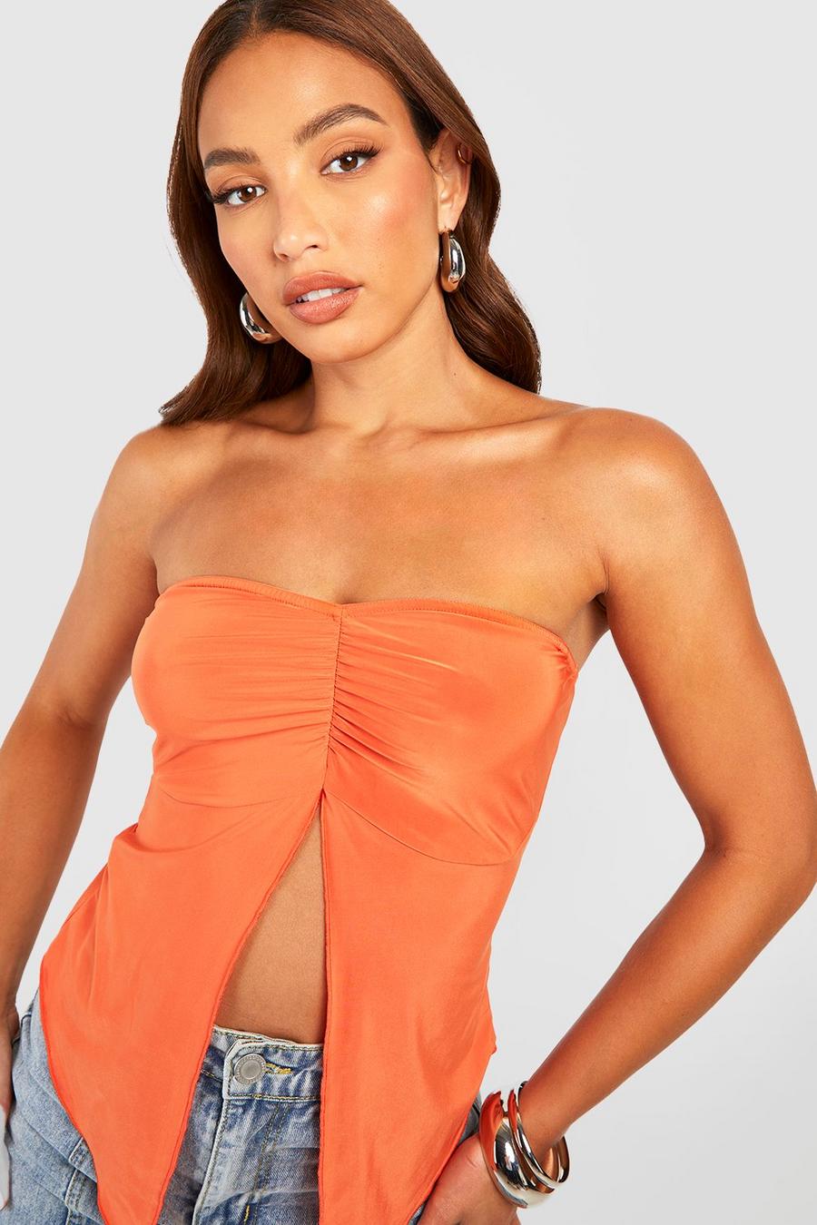 Tall Ruched Bust Split Slinky Tube Top
