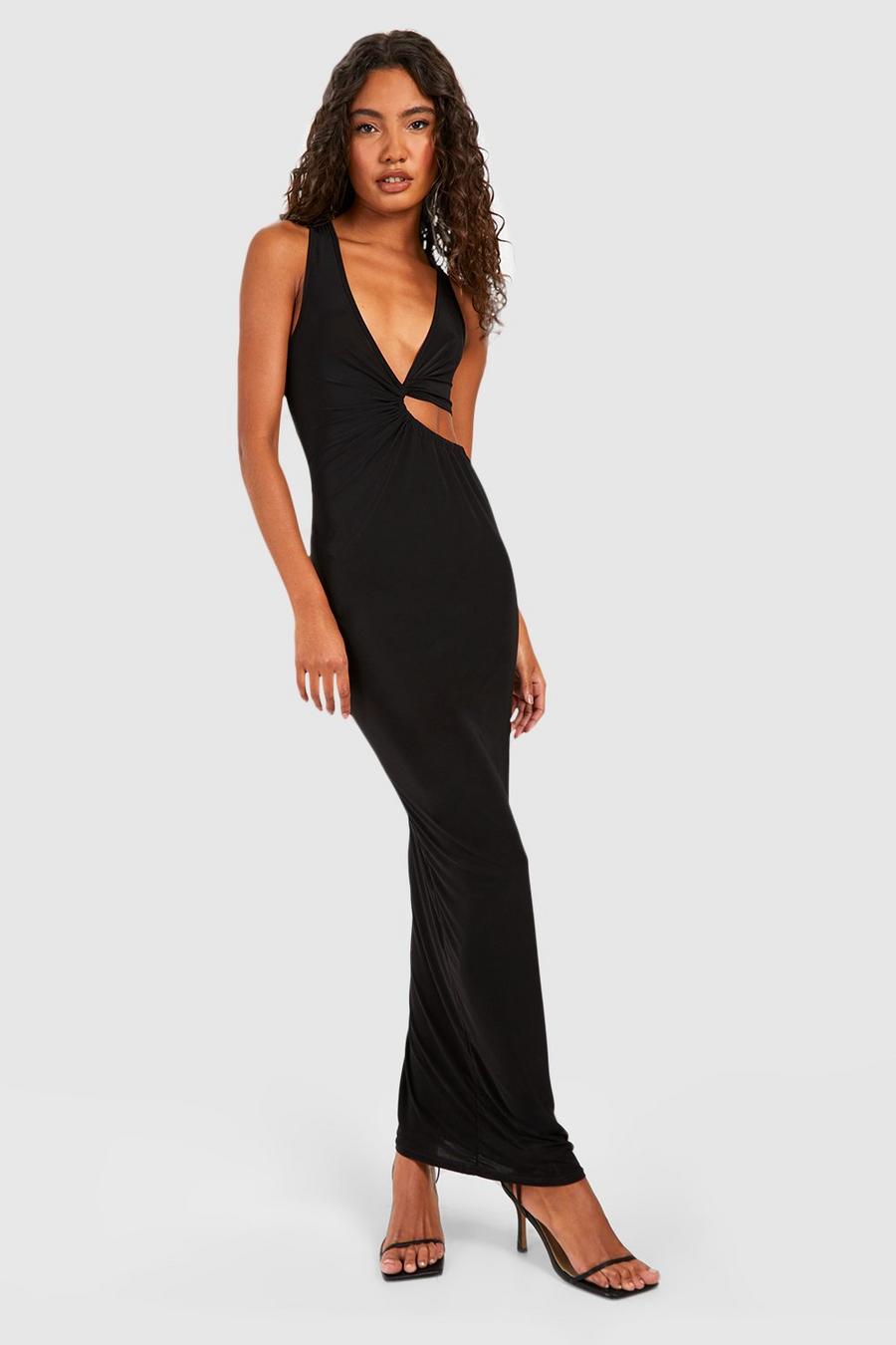 Black Tall Cut Out Gathered Deatail Maxi Dress