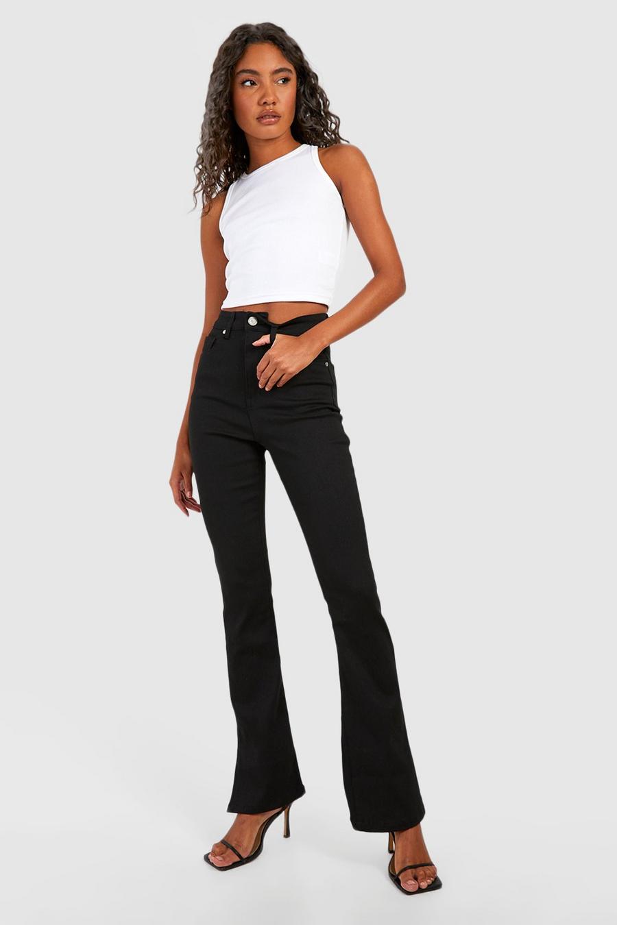 Black Tall Flared High Waist Jeans Met Split image number 1