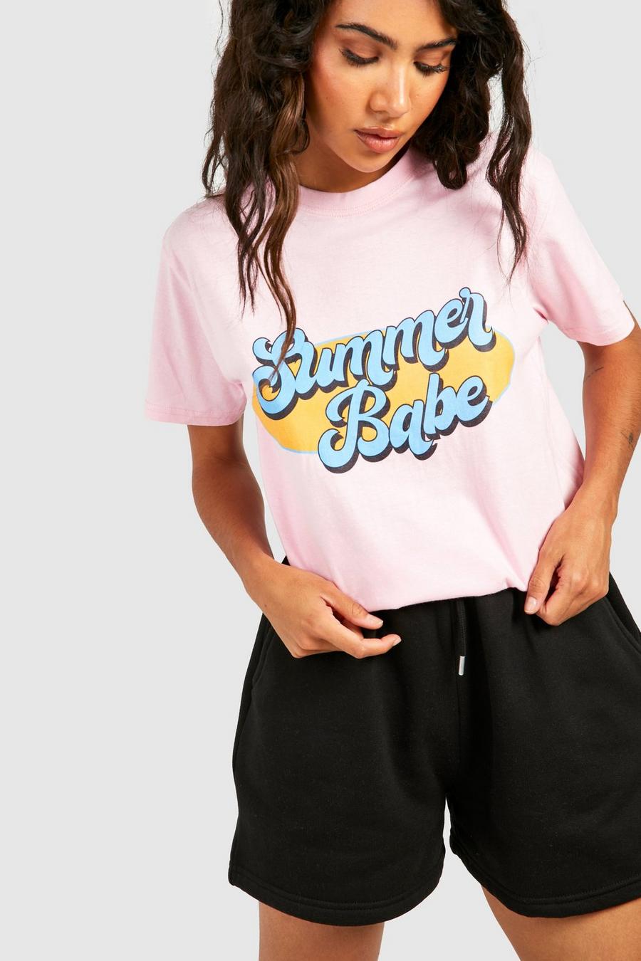 Oversize T-Shirt mit Summer Babe Print, Pink