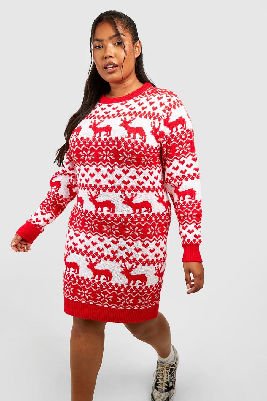 Vestito in maglia natalizio Plus Size con motivi Fairisle, Red image number 1